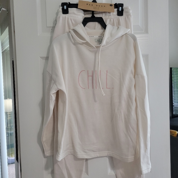 Rae Dunn 2 Piece CHILL Set Hoodie & Jogger Set S Cream/Pink Soft NWT - Picture 4 of 16
